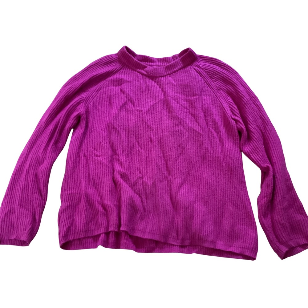 Tahari Womens Magenta Ribbed Knit Crewneck Raglan Sleeve Sweater Purple Large